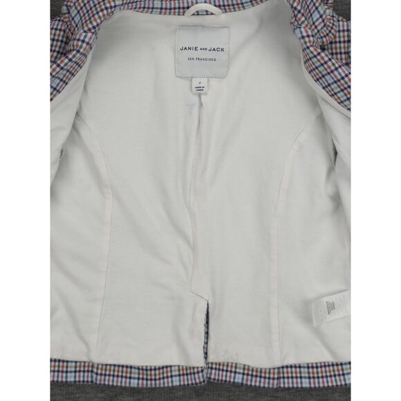 Girl's Janie & Jack Plaid Blazer Jacket w Gold Button Size 7 Puff Shoulder - Picture 5 of 8